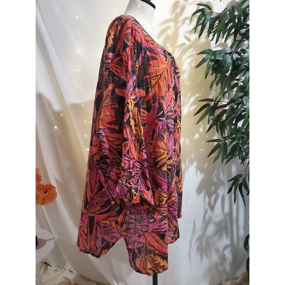 Ulla Popken Tropical Gauzy Crinkle Button Roll Tab Tunic Blouse Womens 32/34 - Picture 4 of 9